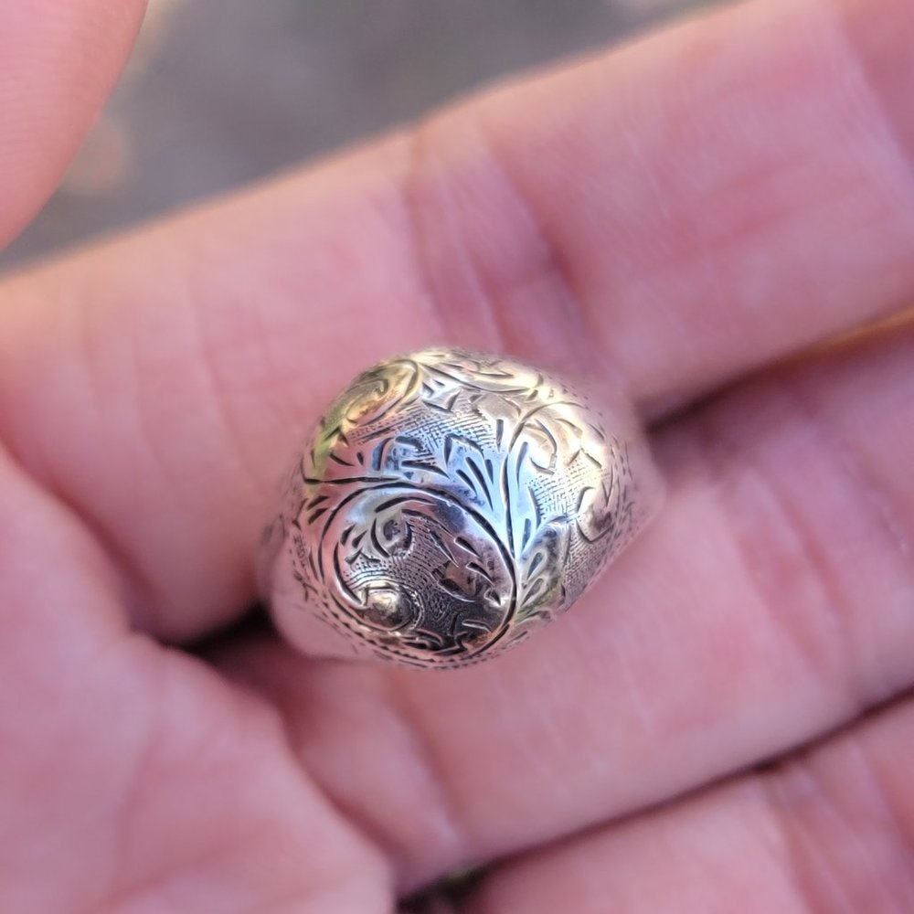 Vintage 925 sterling silver SIAM bubble untricately hand chased engraved ring - Picture 7 of 15